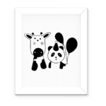 Affiche noir et blanc panda et vache minimaliste