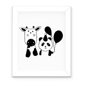 Affiche noir et blanc panda et vache minimaliste