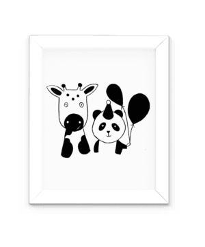 Affiche noir et blanc panda et vache minimaliste