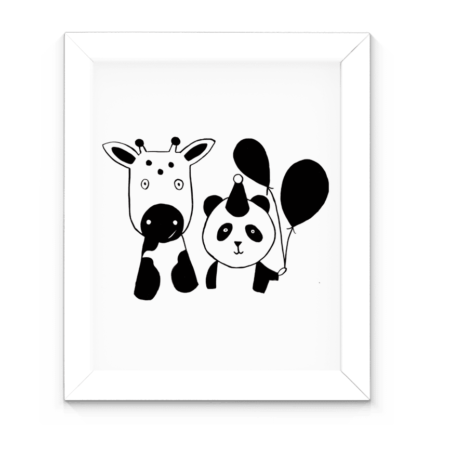Affiche noir et blanc panda et vache minimaliste