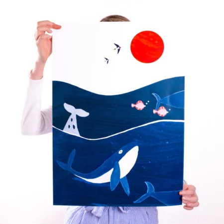 Poster décoratif baleines, inspiration japonaise
