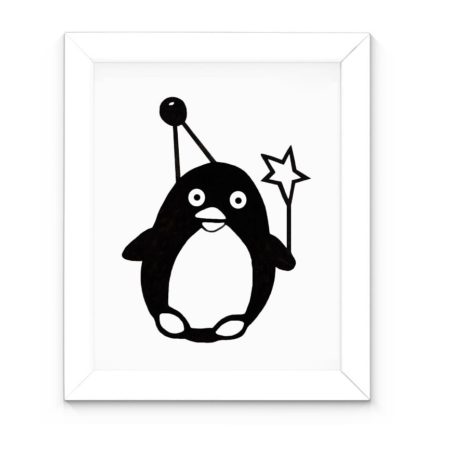 Illustration pingouin noir et blanc, affiche chambre enfant minimaliste