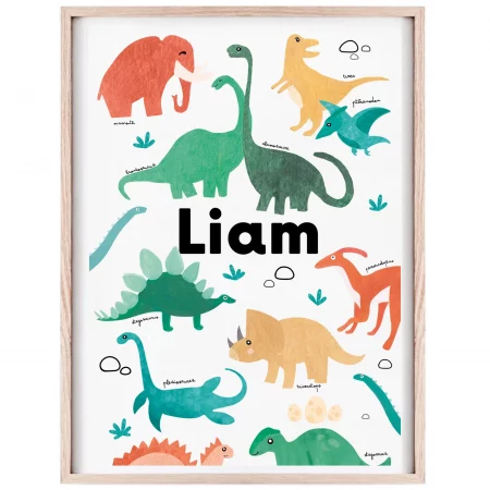 Pour un anniversaire ou une chambre d'enfant d'un fan de dinosaures. Voici cette affiche unique au nom de l'enfant