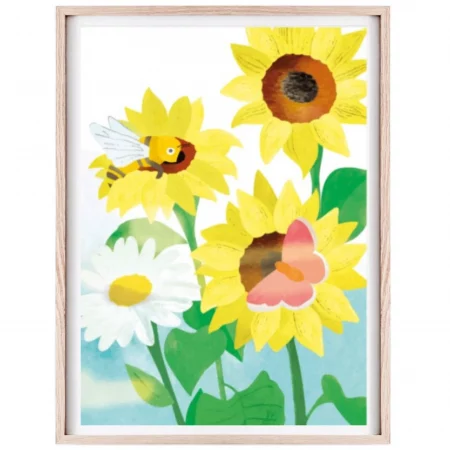 Affiche décorative abeilles butinant des tournesols