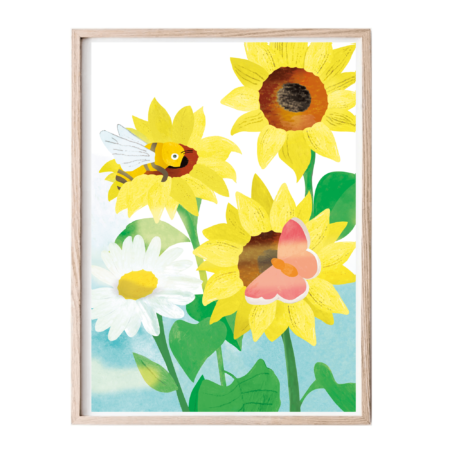 Poster enfant d'une abeille butinant un tournesol au printemps